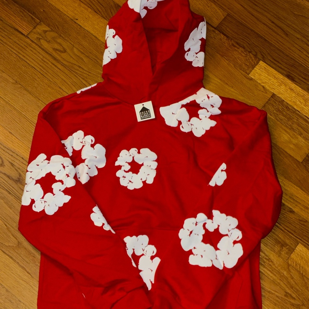 Red and White Denim Tears Hoodie